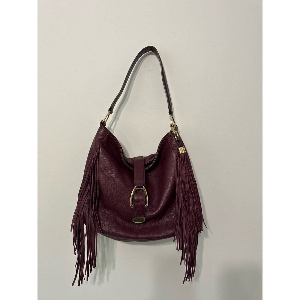 G.I.L.I BORDEAUX LEATHER SLOUCHY HOBO WITH CASCADING FRINGE